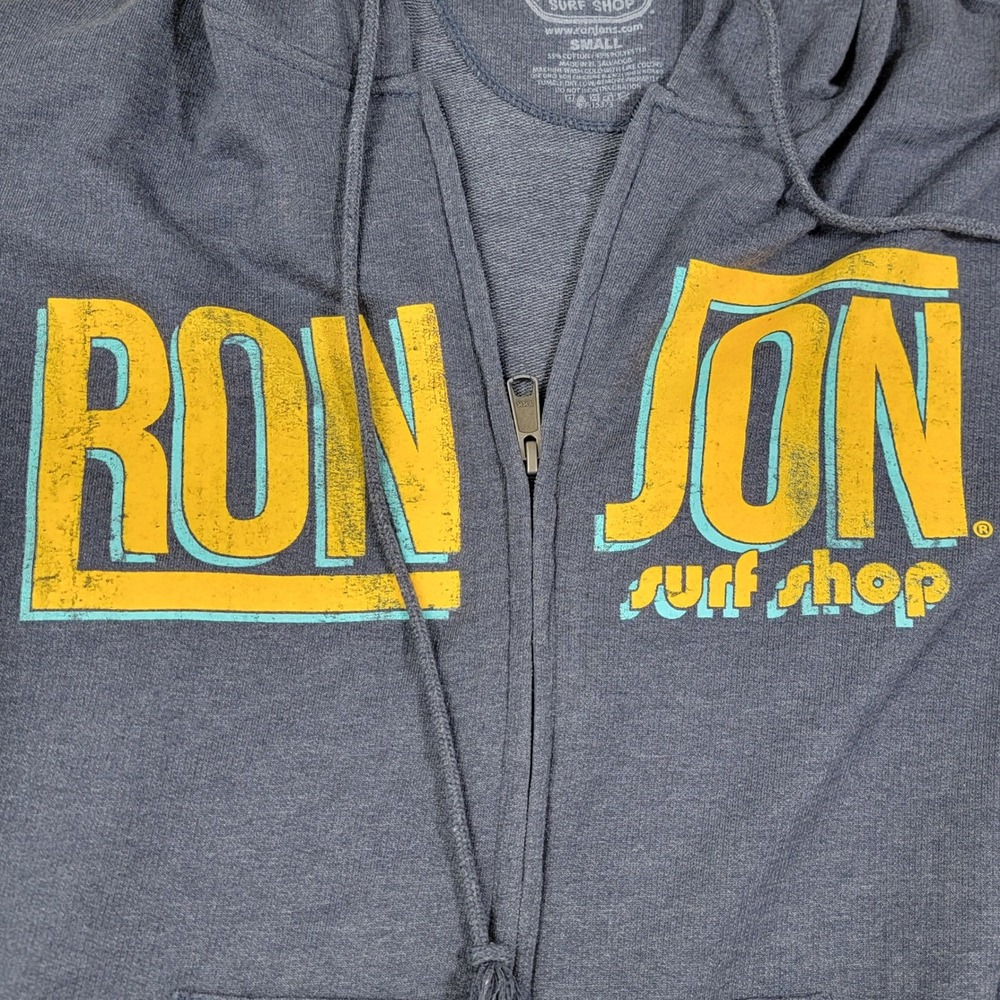 Ron Jon Surf Shop Hoodie Zip Up Gray Yellow Blue Logo Size Size Small
